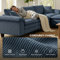 Sectional Sofa, L Shaped Couch with Deep Seat, Movable Ottoman and Pillow-top Armrests, Blue