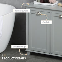 Tilt-Out Laundry Storage Cabinet, Bathroom Storage Organizer with Two-Compartment Tilt Out Hamper, Grey