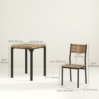 Dining Table Set for 2, 3 Piece Kitchen Table and Chairs with Metal Legs for Small Spaces, Rustic Brown