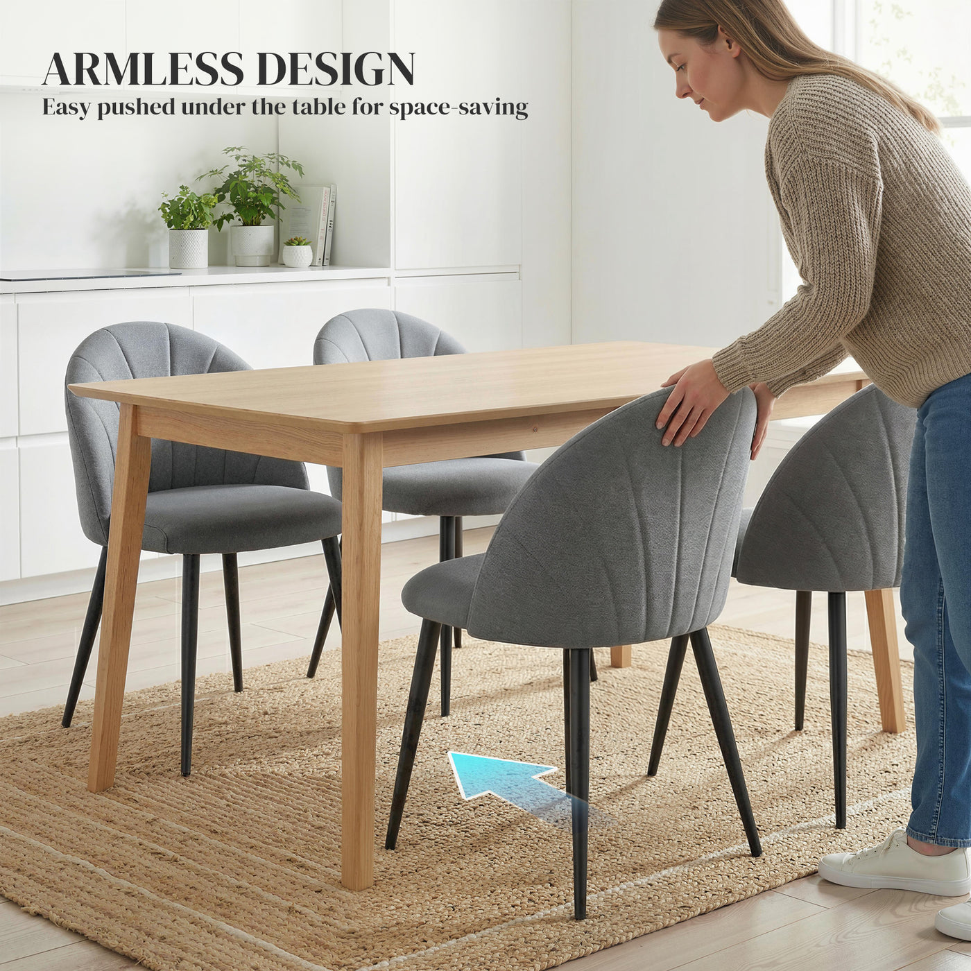 Modern Dining Chairs Set of 4, Upholstered Dining Room Chairs with Metal Legs, Shell Backrest, Padded Seat, Grey