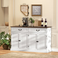 Buffet Cabinet, 55" Farmhouse Sideboard with Charging Station, 2 Drawers and 2 Adjustable Shelves, White Wood Grain