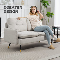 55" Loveseat Sofa, Linen Love Seat w/ S spring, Steel Legs and Button Tufting, Small Couch for Living Room, Cream White