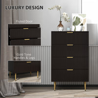 Modern Chest of Drawers 4 Drawer Dresser for Bedroom with Gold Legs and Handles, Black