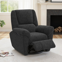 Power Recliner Chair, Fabric Upholstered Recliner Chair with USB Ports, Swivel and Rocking Function, Footrest, Black
