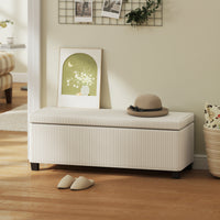 44 Inches Ottoman with Storage, Lid, Legs, Corduroy End of Bed Bench for Living Room, Bedroom, Entryway, Beige