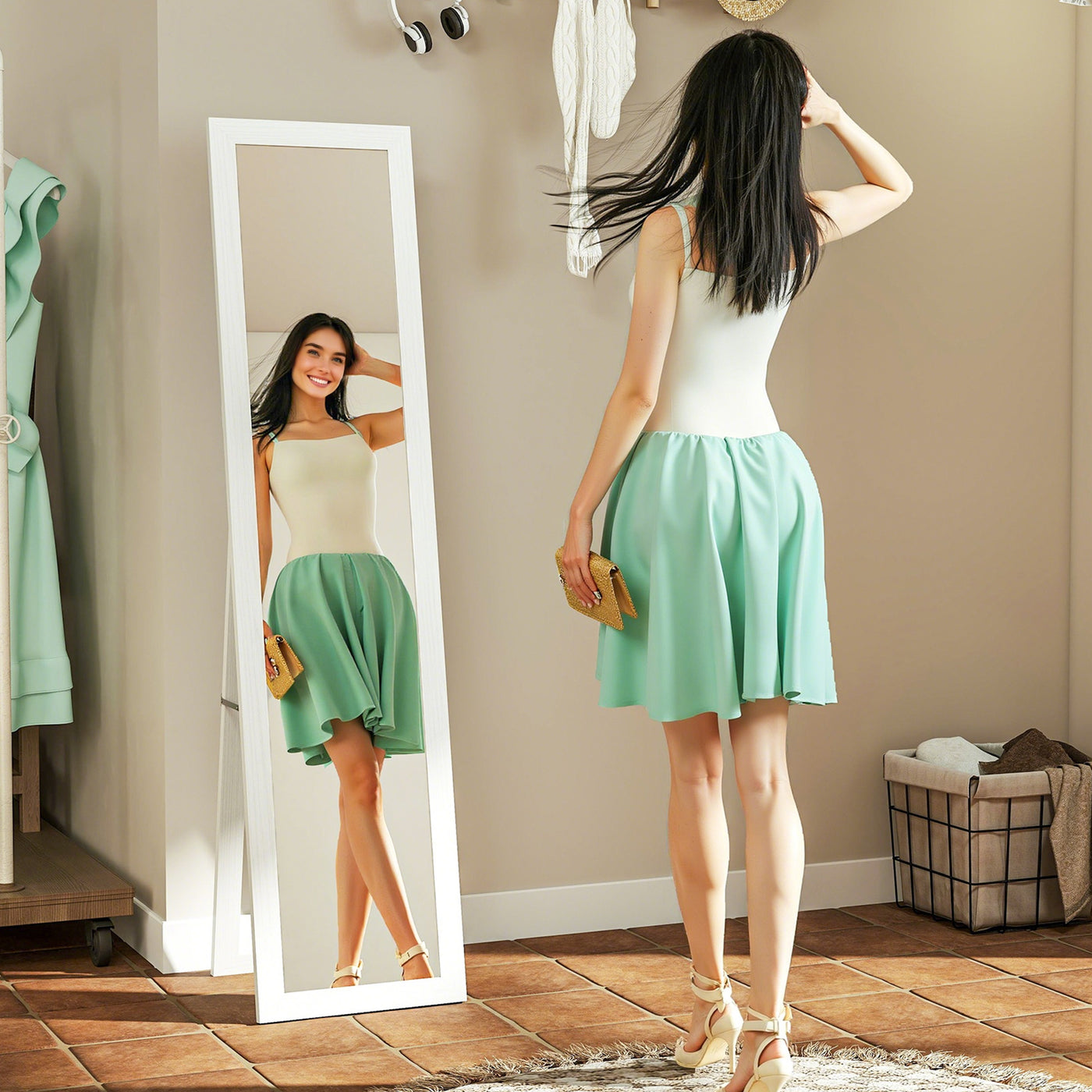 15" x 62" Full Length Mirror for Bedroom, Free Standing Dressing Mirror, Wall Mirror for Living Room, White