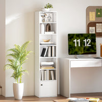 7-Tier Bookcase, Display Shelf Unit with Adjustable Shelf and Cabinet, White