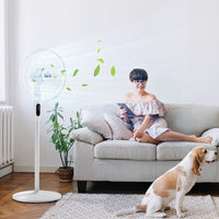 Floor Standing Fan with Remote Control, Oscillating, LED Screen, Stand Up Cooling Fan, Tall Pedestal Electric Fan for Home Bedroom, White