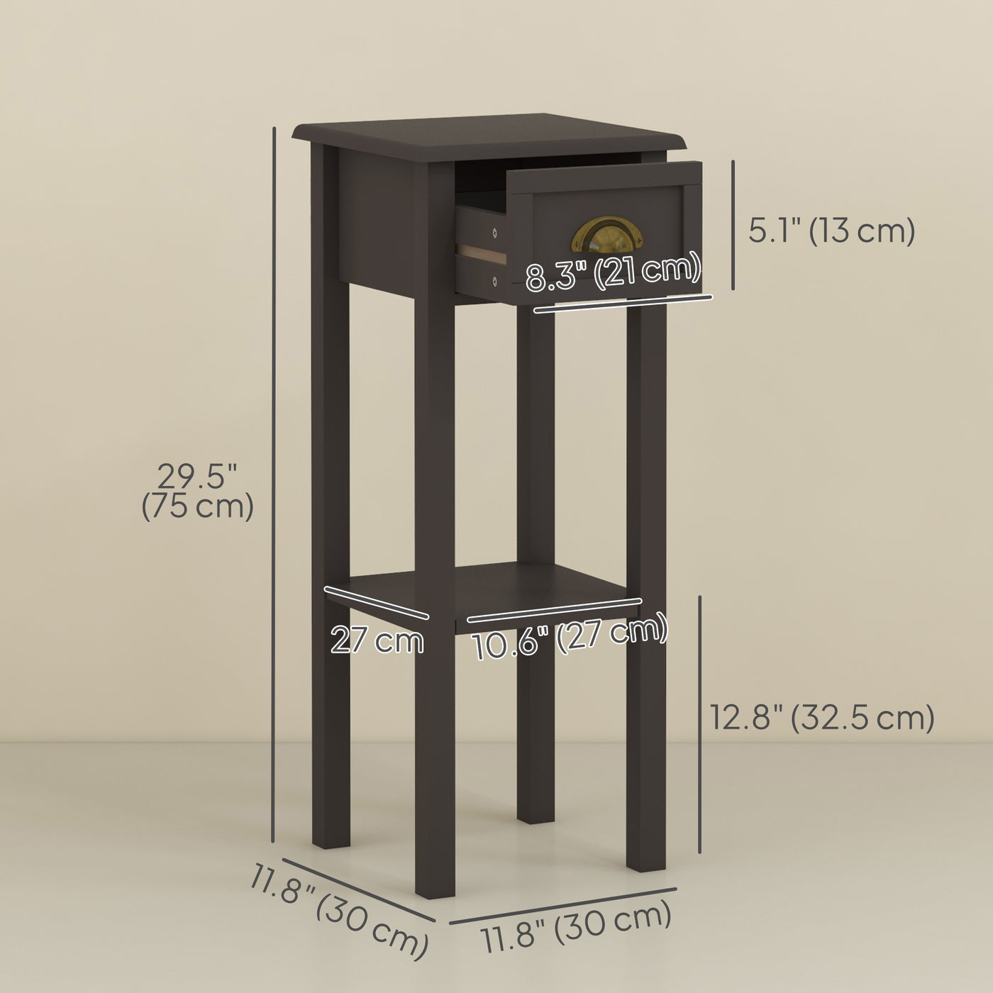 2-Tier Side Table with Drawer and Shelf, End Table for Living Room and Hallway, Coffee