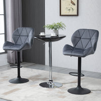 Bar Stool Set of 2 Fabric Adjustable Height Armless Upholstered Counter Chairs with Swivel Seat, Grey