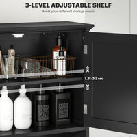 Modern Over The Toilet Storage, Bathroom Cabinets Over Toilet with Open Shelves and Double Door Cabinet, Black
