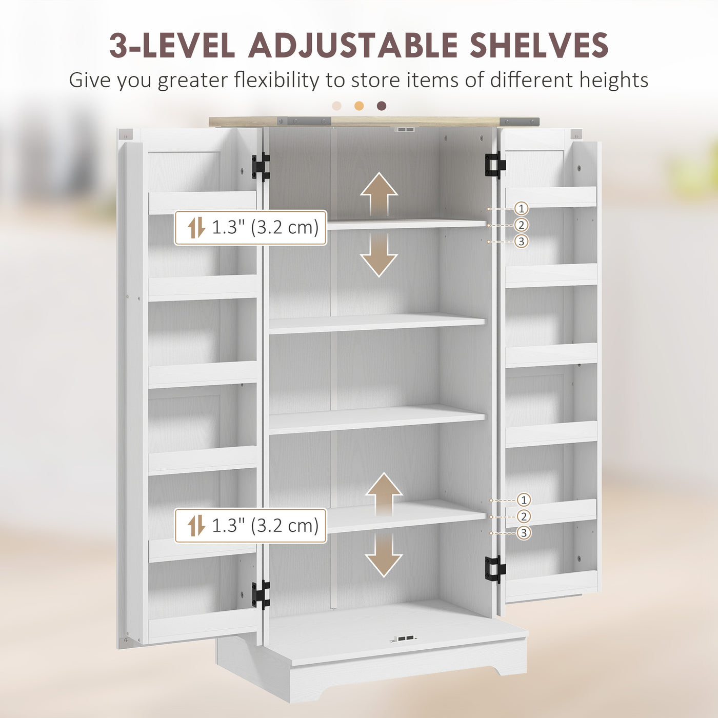 Farmhouse Kitchen Pantry Storage Cabinet, Kitchen Pantry Cabinet with Doors and Adjustable Shelves, Cream White