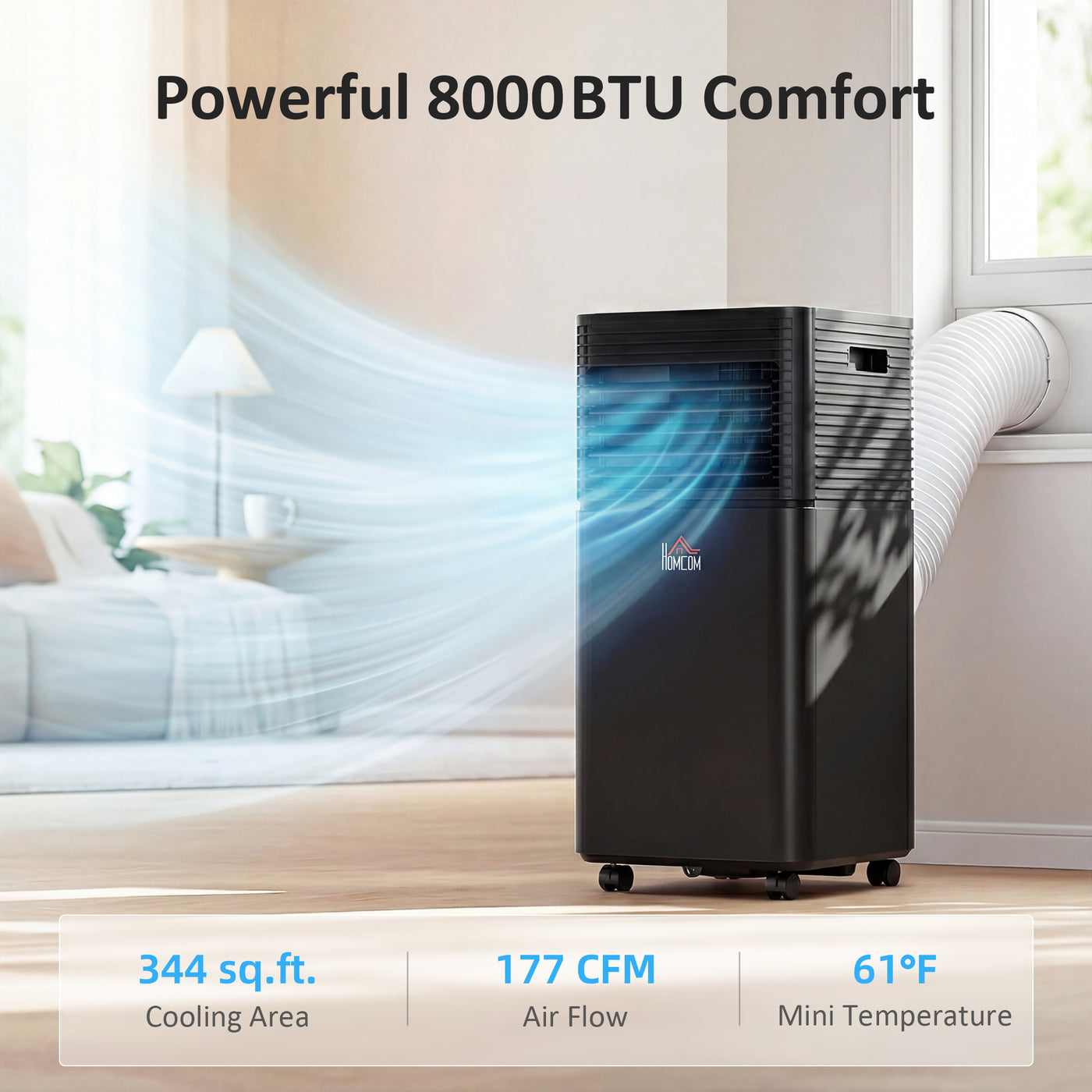 8000 BTU Portable Air Conditioner with Fan & Dehumidifier Mode, Quiet AC Unit with Remote Control, 24-Hour Timer, Black