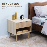 Set of 2 Bedroom Nightstands, Side Table with Storage Shelf and Drawer for Living Room, Bedroom, Natural Wood