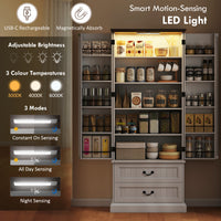72" LED Kitchen Pantry Cabinet, Buffet Storage Cabinet with 10 Door Shelves, 2 Drawers and Adjustable Shelves, White