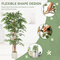 6FT Artificial Banyan Tree Set of 2, Fake Potted Tree with Solid Wood Trunk and Pot for Indoor