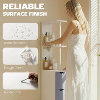 Tall Bathroom Storage Cabinet, Narrow Bathroom Cabinet with Drawers and Open Shelves for Small Spaces, White and Grey