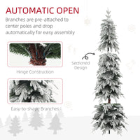 7ft Pencil Flocked Artificial Christmas Tree with 800 Branch Tips, Auto Open and Steel Base, Green