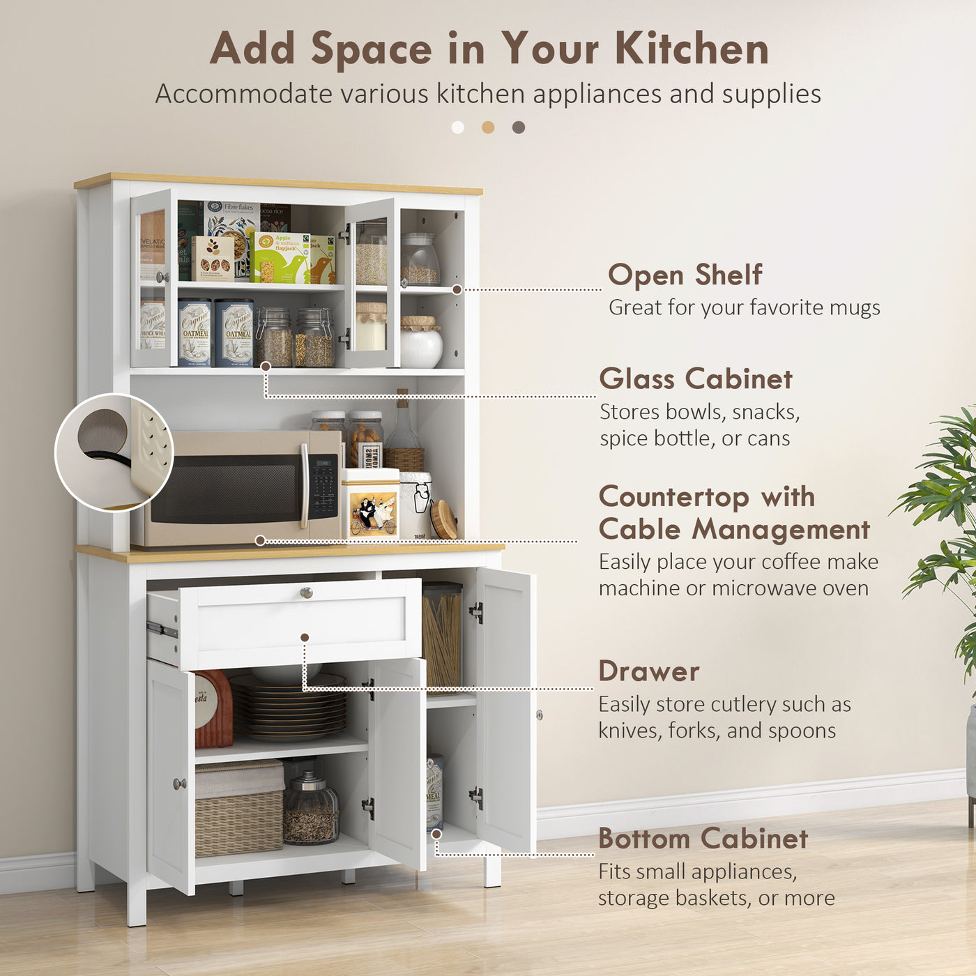 71" 5-Door Kitchen Pantry Cabinet, Freestanding Storage Cabinet Cupboard with Adjustable Shelves, White