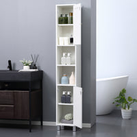 Tall Bathroom Storage Cabinet with Mirror, Freestanding Narrow Linen Tower Cabinet with Adjustable Shelves for Bathroom, White