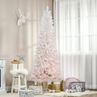 7ft Pencil Artificial Christmas Tree with Pine Realistic Branches, Auto Open, Pink and White