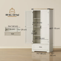 69" Tall Farmhouse Kitchen Pantry Cabinet with 2 Doors, Drawer and Adjustable Shelves, Cream White