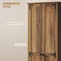 67" Farmhouse Pantry Cabinet with 2 Doors, Tall Storage Cabinet with Adjustable Shelves, Brown Wood Grain