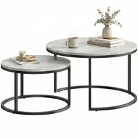 Modern Coffee Table Set of 2, Nesting Side Tables w/ Metal Base for Living Room Bedroom Office Marble Grey