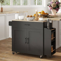 Kitchen Island with Storage, Rolling Kitchen Cart with Foldable Drop Leaf, Power Outlet and USB Ports, Black