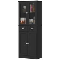 61" Kitchen Pantry Cabinet, Freestanding Farmhouse Buffet Storage Cabinet with Soft Close Glass Doors and Adjustable Shelves, Black