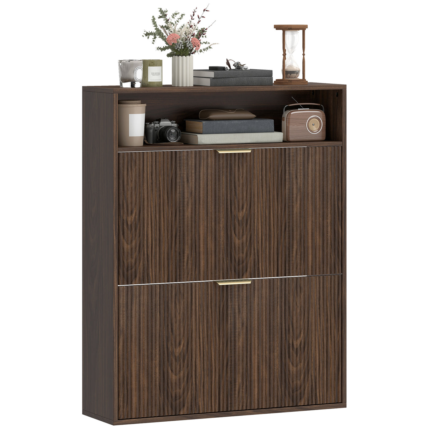 Shoe Cabinet with 2 Flip Drawers Narrow Shoe Storage Cabinet with Top Shelf for Entryway Hallway Coffee