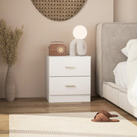 Bedside Table with 2 Drawers, Modern Nightstand for Bedroom, White