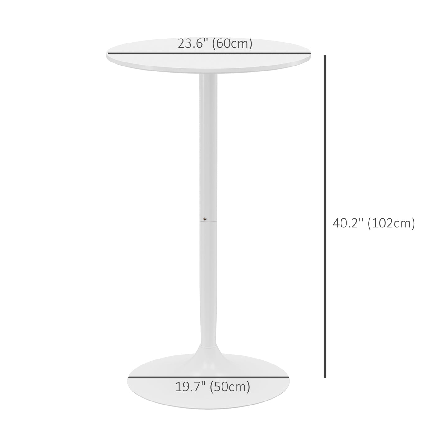 High Top Bar Table, Modern Round Dining Table with Painted Top and Steel Base, Bistro Table for 2 People, White