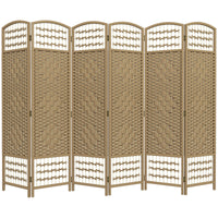6 Panel Folding Room Divider, Portable Privacy Screen, Wave Fiber Room Partition for Home Office, Natural