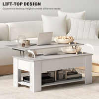 Lift Top Coffee Table with Hidden Storage Compartment and Open Shelf, Center Table for Living Room, White