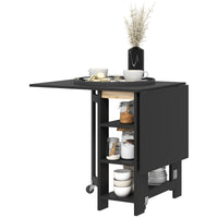 Folding Dining Table with Storage, Drop Leaf Kitchen Table for Small Spaces, Black