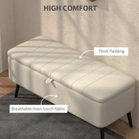 40" Ottoman with Storage, Linen Upholstered Storage Ottoman Bench with Steel Legs for Living Room, Bedroom Cream White