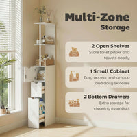 Tall Bathroom Storage Cabinet, Narrow Bathroom Cabinet with Drawers and Open Shelves for Small Spaces, White