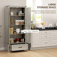 72" Farmhouse Pantry Cabinet with Adjustable Shelves, Kitchen Pantry Cabinet with 2 Doors, Distressed Light Grey