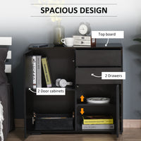 High Gloss Buffet Sideboard with 2 Drawers, 2 Doors and Adjustable Shelf, Kitchen Storage Cabinet with Push Open Design, Black