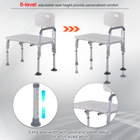 6-Level Adjustable Bath and Shower Transfer Bench Aluminum Chair with Non-Slip Feet, Armrest & Backrest White