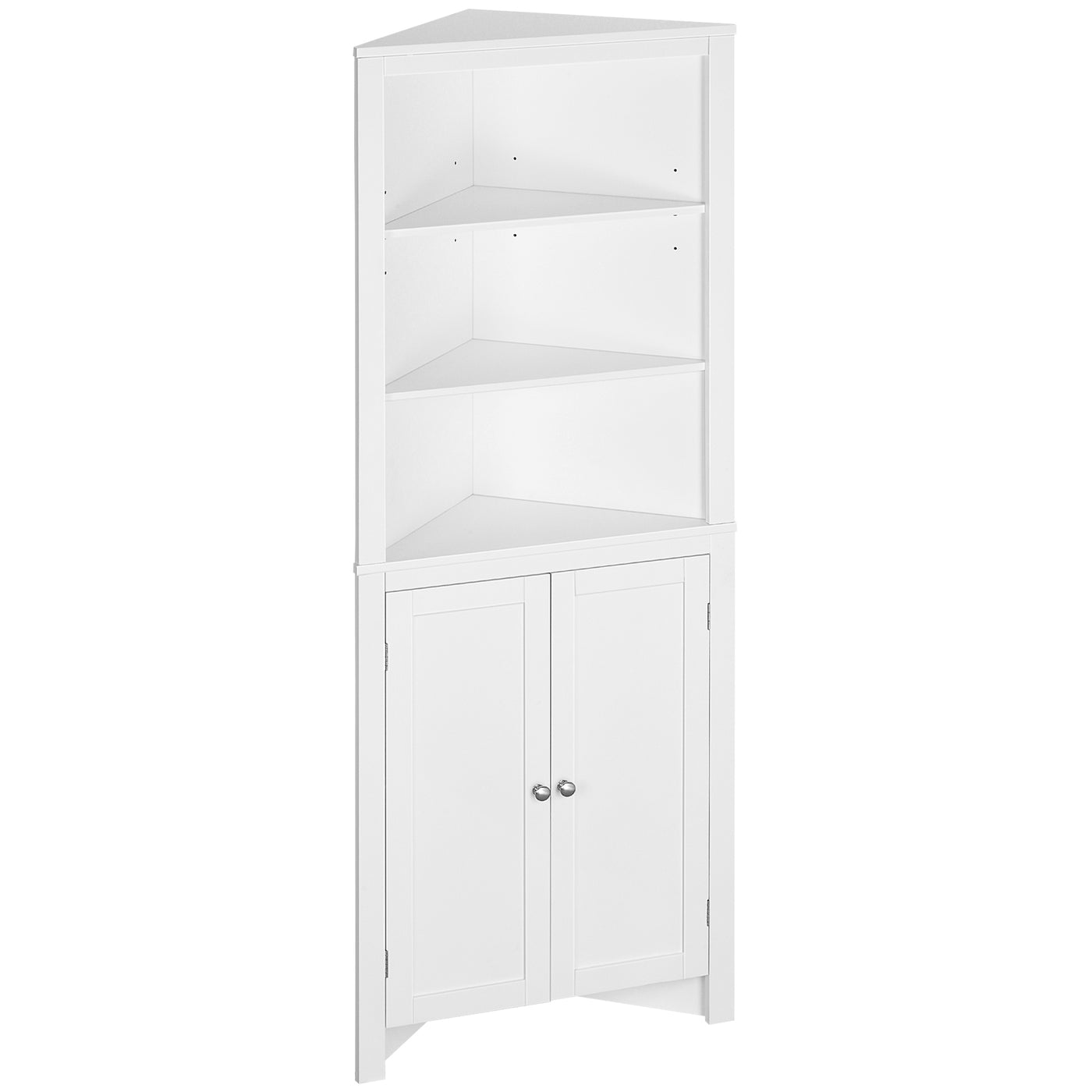 Tall Bathroom Storage Cabinet, Corner Cabinet with Doors, Linen Cabinet with Doors and 3-Tier Shelves, White