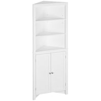 Tall Bathroom Storage Cabinet, Corner Cabinet with Doors, Linen Cabinet with Doors and 3-Tier Shelves, White