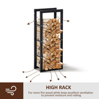 15.7" x 9.8" x 39.4" Firewood Rack Outdoor, Log Holder Fireplace Storage Rack with Handles and 220 lbs. Weight Capacity, Black