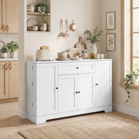 55" Modern Kitchen Storage Cabinet with Drawer, Adjustable Shelves, Small Kitchen Pantry with Door Racks, White