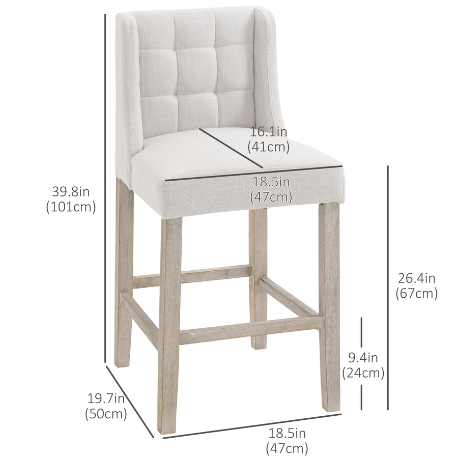 Modern Counter Bar Stools Tufted Upholstered Counter Chairs Set of 2 for Kitchen, Beige