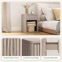 Nightstand with Drawer and Open Shelf, Modern Bedside Table Set of 2 for Bedroom Living Room, Grey