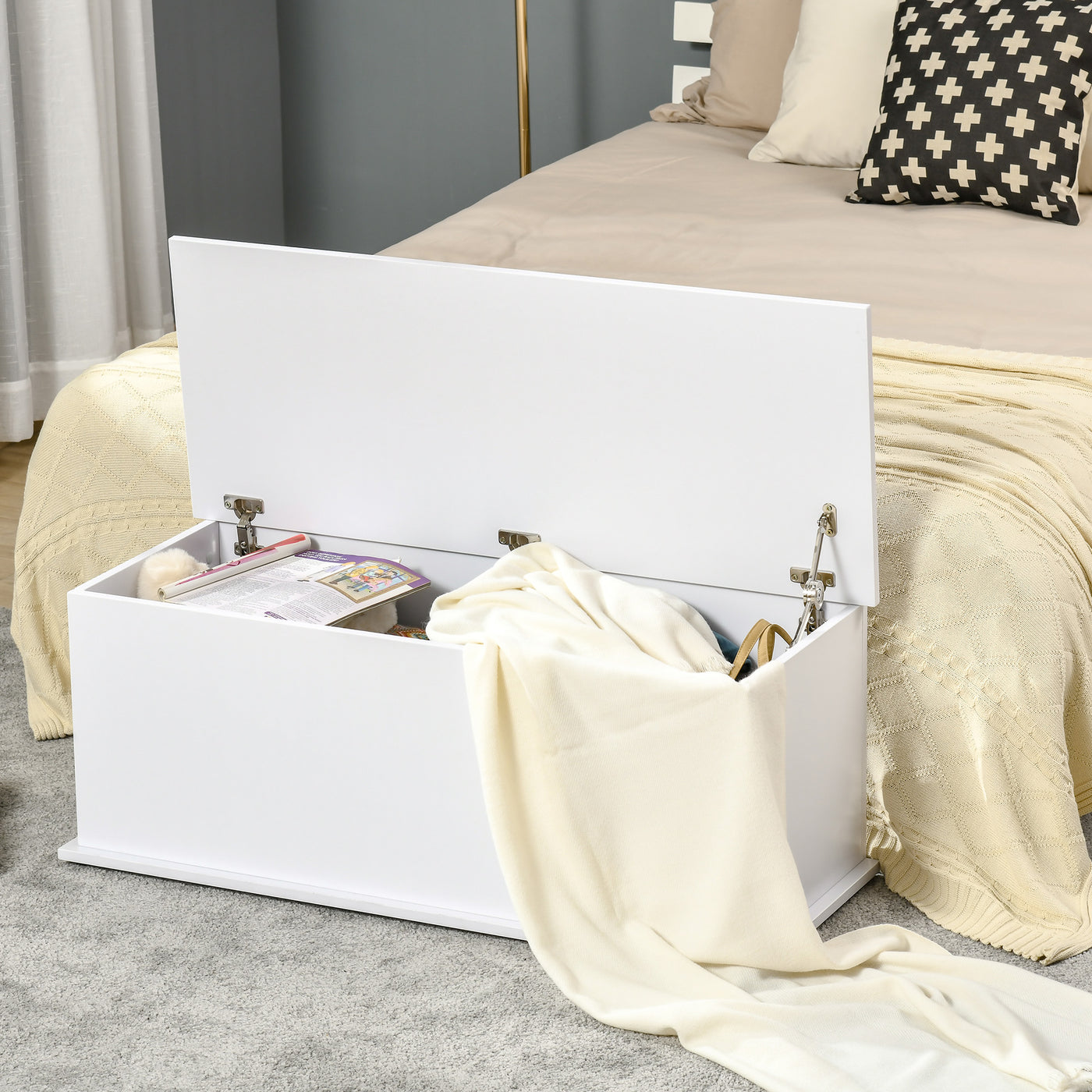 39.5" Storage Chest with 2 Safety Hinges, Storage Box Organizer with Flip-Top Lid, Entryway Storage Bench, White