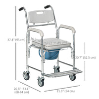 3-in-1 Shower Commode Wheelchair, Transport Beside Commode Chair with Padded Seat for the Elderly, Disabled