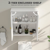 Medicine Cabinet, Modern Bathroom Wall Cabinet with 2 Arched Doors and Gold Handles, White Wood Grain